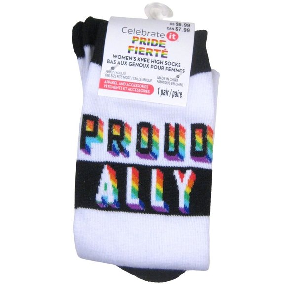 Women Pride Proud Ally Knee High Socks Adult One Size 1 Pair Rainbow Polyester - Picture 1 of 4
